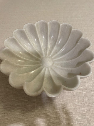 White marble flower bowl  10”  petal bowl RSV