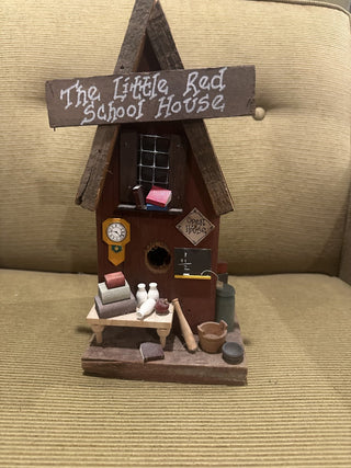 Little Red School House, wooden, colorful, decorative hanging birdhouse #62 VV MTS