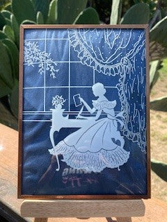 1930's Reverse Painted Silhouette of Lady Writing at Desk RCD|81884