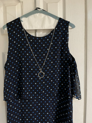 New with Tags Women's Size 14 Navy Blue Polka Dot Dress w/Necklace Attached RCD|119520