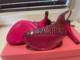 Betsey Johnson Pink & Black Sequin Platform Heels-RSV|80425