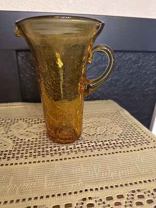 Vintage Blanko Amber Crackle Glass Pitcher|68461