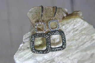 925 Square Crystal and Marcasite Earrings MTS|151546