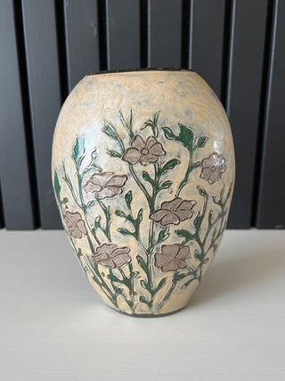 Vintage brass and floral enamel vase|105401