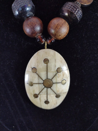 1970's Camel Bone Necklace with Brass inlaid RCD|74280