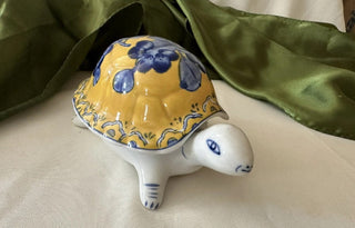 Vintage Yellow and Blue Turtle / Tortoise Trinket Box #62 VV MTS
