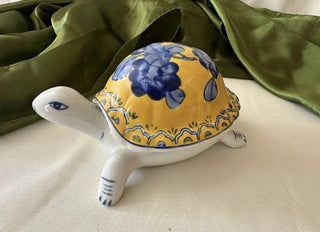 Vintage Yellow and Blue Turtle / Tortoise Trinket Box #62 VV MTS
