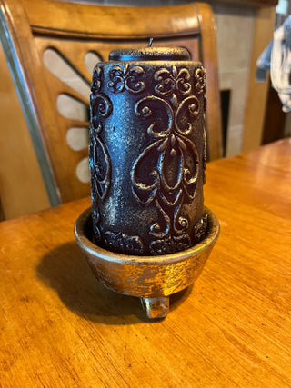 Vintage Scroll Candle w/Ceramic Candle Holder. RSV|123796