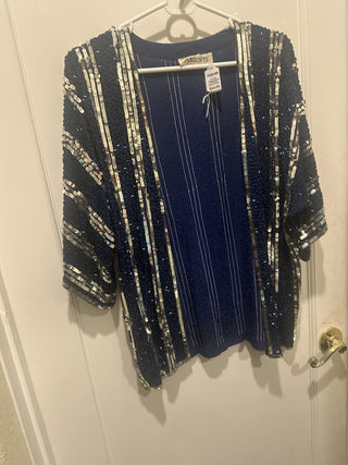 Beautiful Vintage Argenti Beaded and Sequin Blue and Silver Cardigan #63 VV MTS|134324