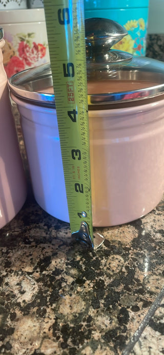 103-Lot of 3 enamel, pink food containers|63340