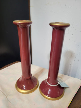 Burgundy Wood Candle Holders Set of 2|54062