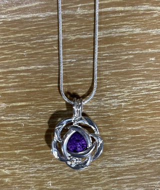 silver tone flower w/ purple lava bead, 18" chain RSV CV