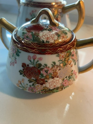 Set of vintage Japanese Kutani Teapot and sugar bowl
