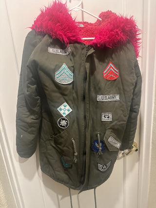 Niccy pink and green military Size Sm jacket#62 VV MTS|140386