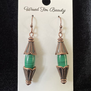 malachite earrings w/ antiqued copper bead caps RSV