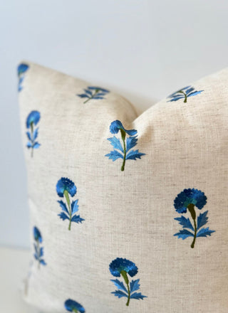 14x21 embroidered blue flower pillow|52338