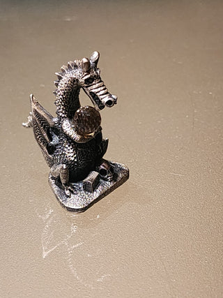 Vtg Pewter Guardian Dragon w/ Crystal Ball RSV|63318