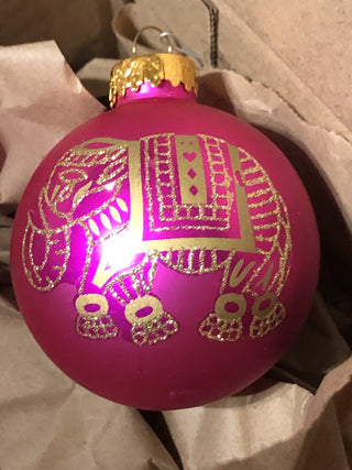 Pink Gold Glitter Elephant Glass Ornament MTS|127582