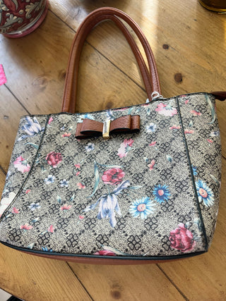 Small Brown Purse w/flowers MTS|70941