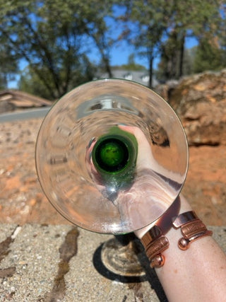 vintage art glass vase featuring a frosted green gradient body and a clear glass foot