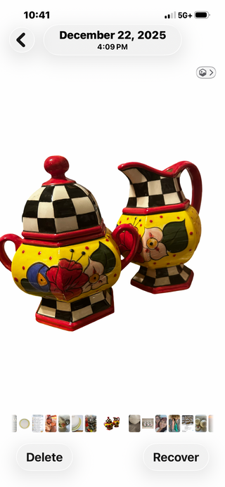 Vtg.Checkered and Yellow Sugar bowl and Creamer set, Propspero Design??-RSV