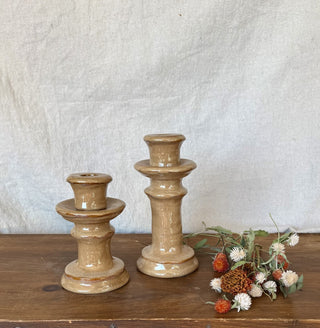 Pair Brown/Tan Speckled Candle Holders (LZD - RSV)|126173