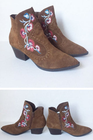 Carlos Santana Vivien Embroidered Western Suede Booties 9.5 #62 VV MTS