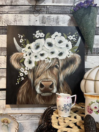 Floral cow Canvas Wall Decore RCD