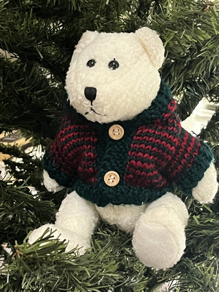 Vtg Hugfun White Jointed Teddy Bear w/Christmas Sweater RSV|132481