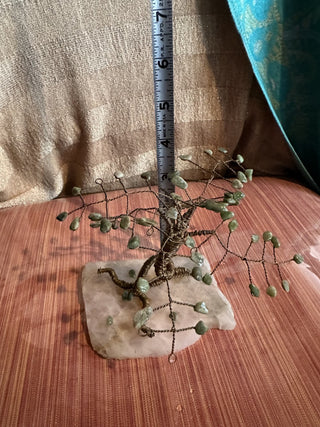 #62 VV Vintage Jade Bonsai Tree Wire Art on mineral crystal base tree of life MTS