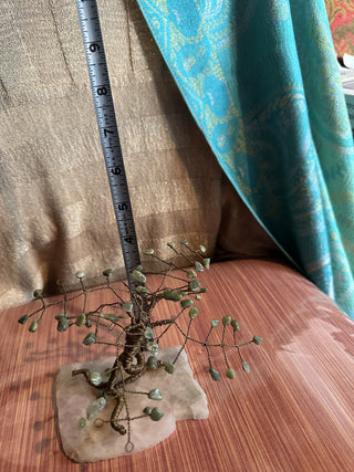 #62 VV Vintage Jade Bonsai Tree Wire Art on mineral crystal base tree of life MTS