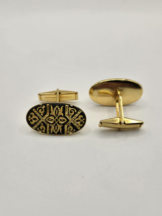 Cufflinks, gold and black damascene RSV|110921