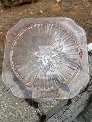 Depression Era Pink Hocking Glass Adam Cake Plate MTS|63079