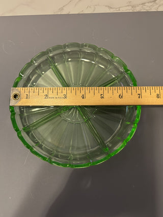 12F VTG Green Depression Glass 4 Section Condiment Dish Uranium / Vaseline MTS|68981