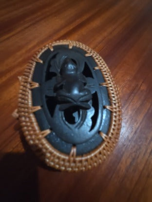 Vintage Indonesia Lombok Wood Rattan Carved Frog Lidded Basket Trinket Box 4 1/2×3"