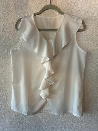 12F White Ruffled Tank Size L RSV|64694