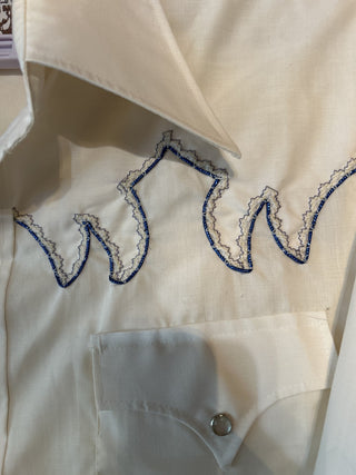 12F vtg 70's KARMAN western pearl snap shirt embroidered long tail slim fit mens MTS|68872