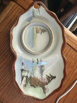 Japanese Kutani Eggshell Porcelain Snack Plate, handpainted 8"x5" RCD