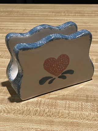 5" Vtg Heart Spongeware Napkin Holder--SP MTS