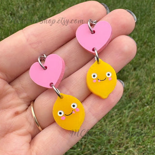 Silly Lemon and Heart Dangle Earrings MTS