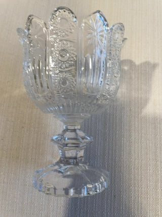 SHANNON CRYSTAL PINWHEEL Paneled Footed Candy Dish Bowl
