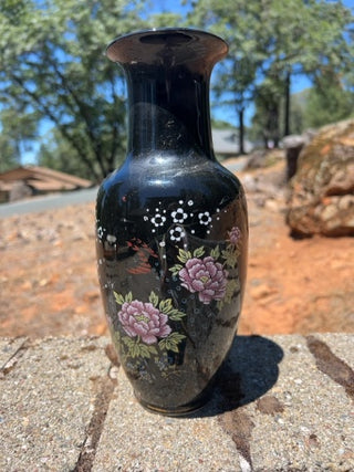 BB vintage 10.5” Japanese Kutani-style porcelain vase striking black glaze