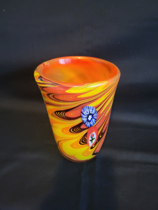 Murano Style Blown Vase 6-1/2" Orange, Black & Yellow RCD|115432