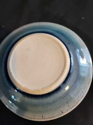 Majolica Raised Grape Leaf Plate, 5-1/2" Blue Glaze, Signed RCD
