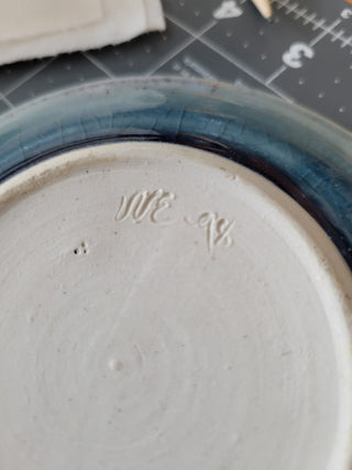 Majolica Raised Grape Leaf Plate, 5-1/2" Blue Glaze, Signed RCD