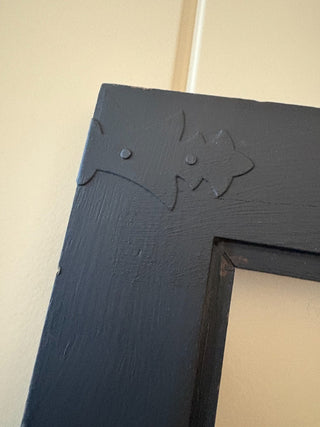 Wood picture frame , black decor on corners  7.5" x 9" RCD