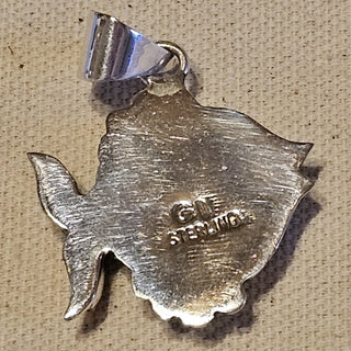 Sterling signed inlaid stones fish pendant