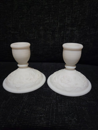 Imperial Glass Milk Glass Rose Candlestick Set RCD