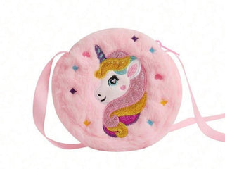 Kids Pink Plush Unicorn Shaped Crossbody Bag-RSV