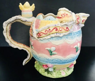 #62 vv Garden Ridge Pottery 7" Bunny Pitcher Easter Chicks & Egg Theme Luster FinishMTS|57391